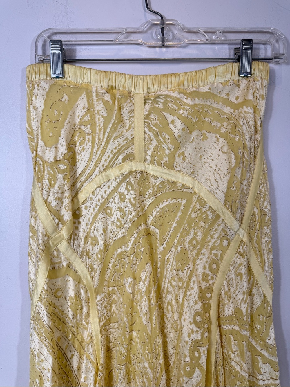 Vintage Roberto Cavalli Yellow Burnout Velvet Paisley Midi Skirt Size S - Picture 7 of 9